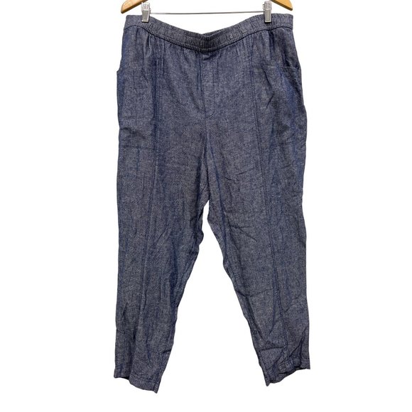 Old Navy High Waisted Chambray Tapered Leg Pant Womens XL Blue Linen Blend - Picture 1 of 9